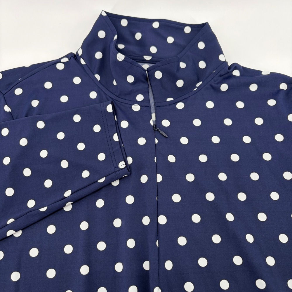 Lands End Womens 1X Navy Blue White‎ Polka Dot Quarter Zip Pullover Top 16W-18W